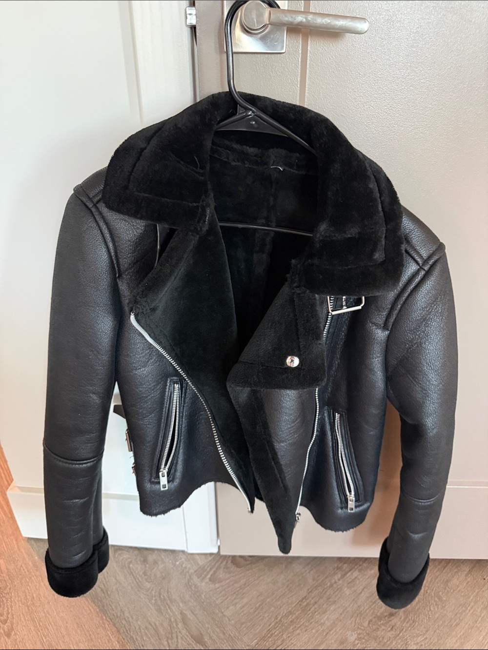 Zara Black Shearling Moto Jacket - Women